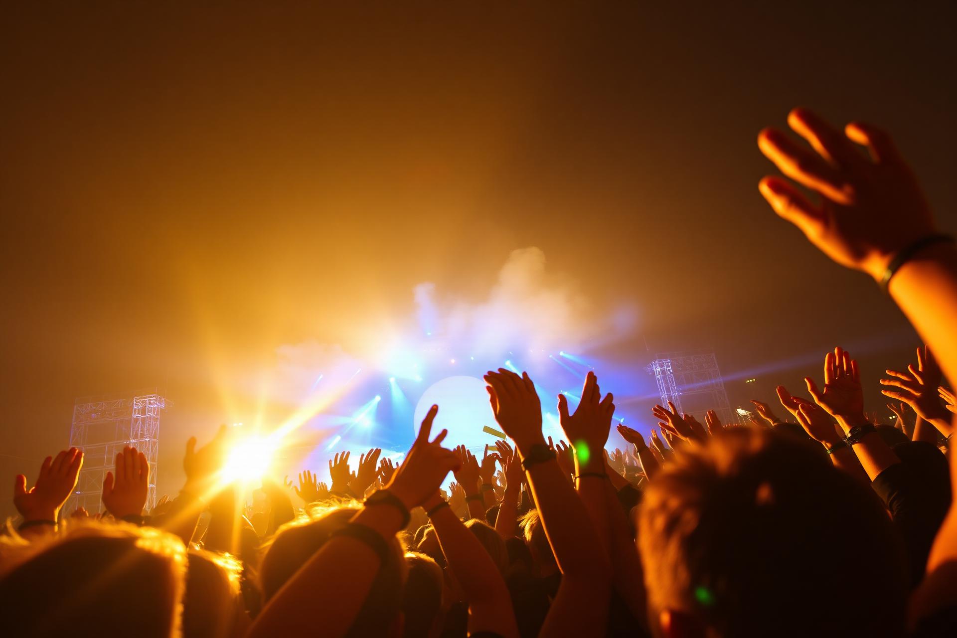 Festival crowd at golden hour